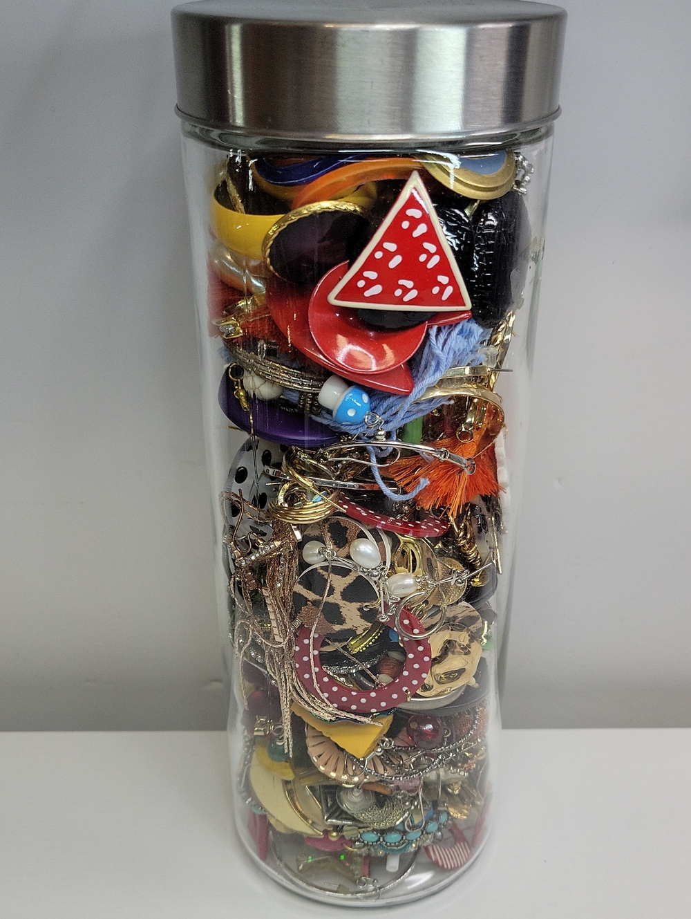 Huge Glass Jar Filled With Earrings